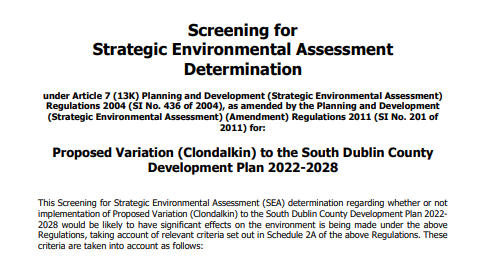 Image showing the title of the SEA Screening Report